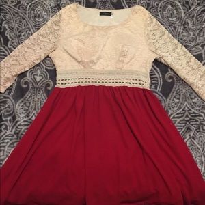 White lace dress with red skirt